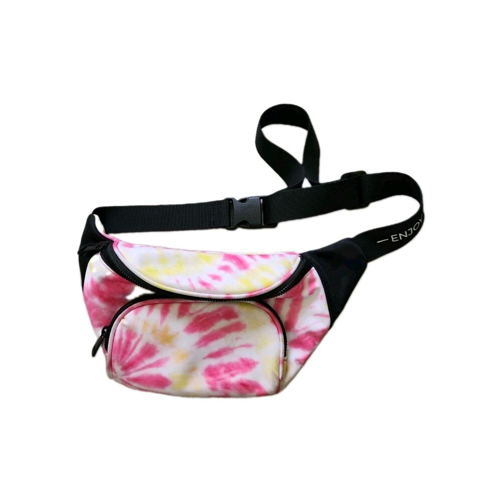 Like Dreams Enjoy The Ride Tie Dye Fanny Pack Pink Yellow White Waist Belt Bag